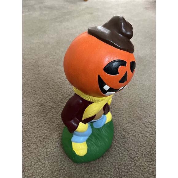 Vintage 13" Yozie Mold Ceramic Painted Pumpkin Head Scarecrow Halloween Decor - Picture 2 of 16